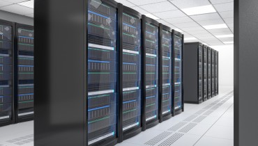 Modern server room interior in data center. 3D rendering image.